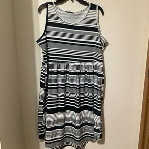 IZURIA: Sleeveless Dress Navy & White Stripes